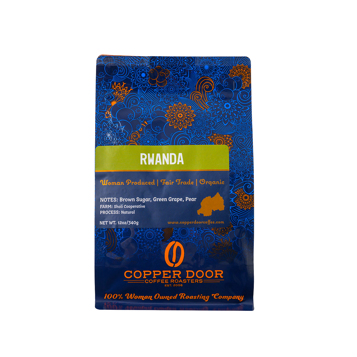 Rawanda Coffee Beans with tasting notes of brown sugar, green grape and pear from Copper Door Coffee Roasters. 