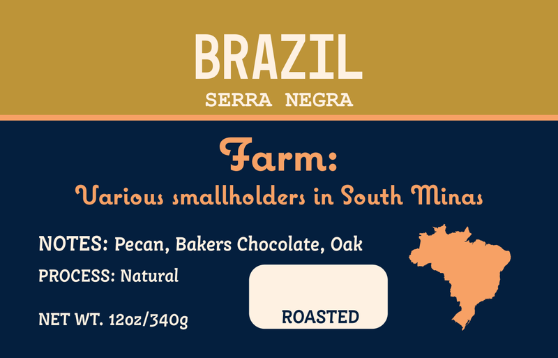 Brazil Label with notes of Pecan, Baker's Chocolate, and Oak
